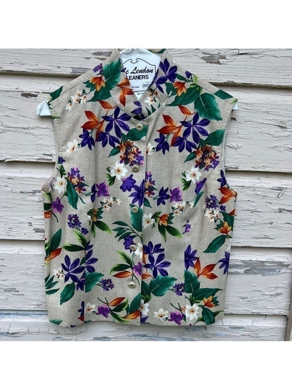 Vintage 90s Linen Cottagecore Hawaiian Tropical Floral Shorts Shirt Summer Top